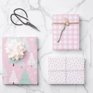 Feuille De Papier Cadeau Arbre de Noël rose