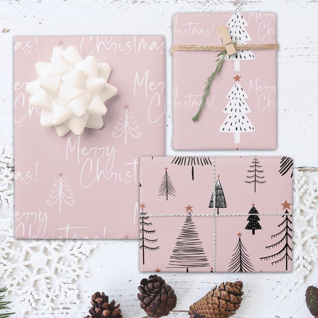Feuille De Papier Cadeau Arbre de Noël rose et blanc (Créateur téléchargé)