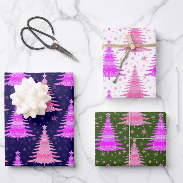 Feuille De Papier Cadeau Arbre de Noël rose Motif (Recto)