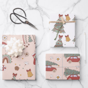 Feuille De Papier Cadeau Arbre de Noël rose rétro Super