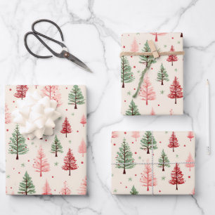 Feuille De Papier Cadeau Arbre de Noël rose vintage
