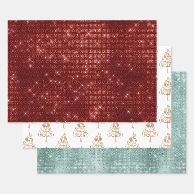 Feuille De Papier Cadeau Arbre de Noël rouge étincelle (Lot)