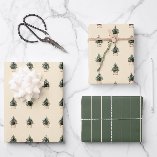 Feuille De Papier Cadeau Arbre de Noël rustique minimal (Recto)