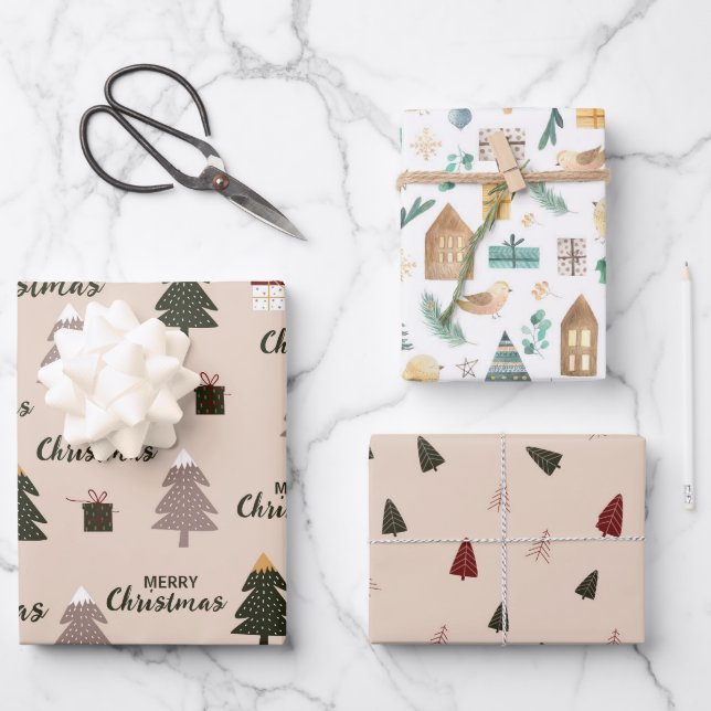 Feuille De Papier Cadeau arbre de Noël scandinave (Recto)