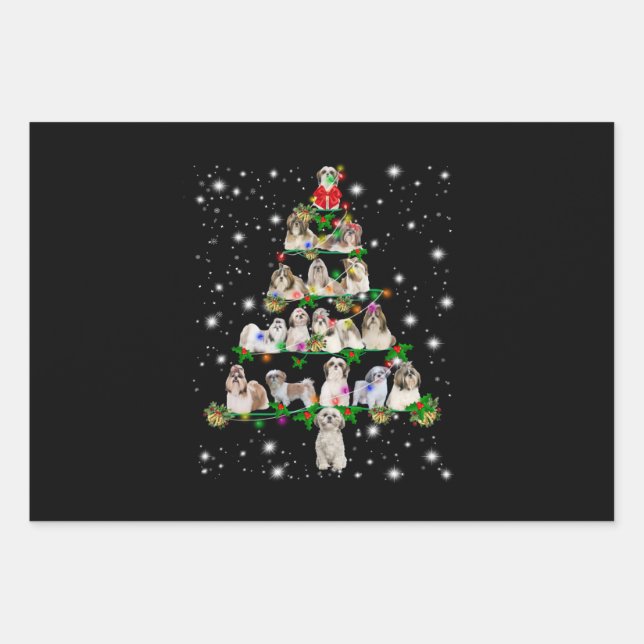 Feuille De Papier Cadeau Arbre De Noël Shih Tzu Couvert De Fashlight (Devant)