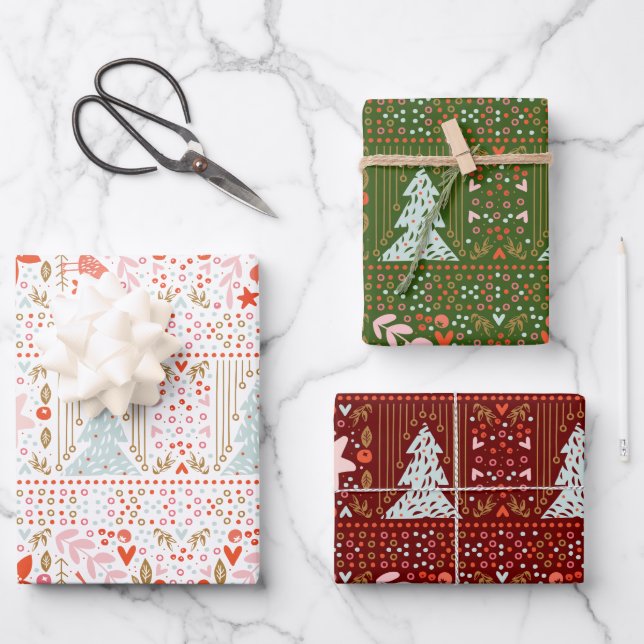 Feuille De Papier Cadeau Arbre de Noël Thème haute qualité (Recto)