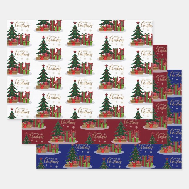 Feuille De Papier Cadeau Arbre de Noël traditionnel (Lot)