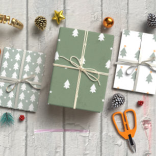Feuille De Papier Cadeau Arbre de Noël vert Boho set 3