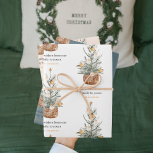 Feuille De Papier Cadeau Arbre de Noël Vintage   Joyeux Fêtes