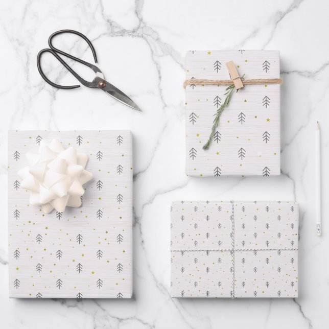 Feuille De Papier Cadeau Arbre des bois et étoiles (Recto)