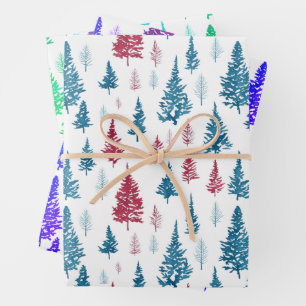 Feuille De Papier Cadeau Arbre hivernal moderne rouge et vert à l'aquarelle
