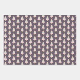 Feuille De Papier Cadeau Arbre moderne Motif d'hiver dans les tons pastel