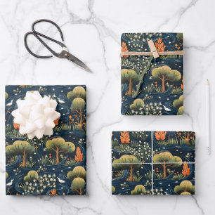 Feuille De Papier Cadeau Arbres & Canards