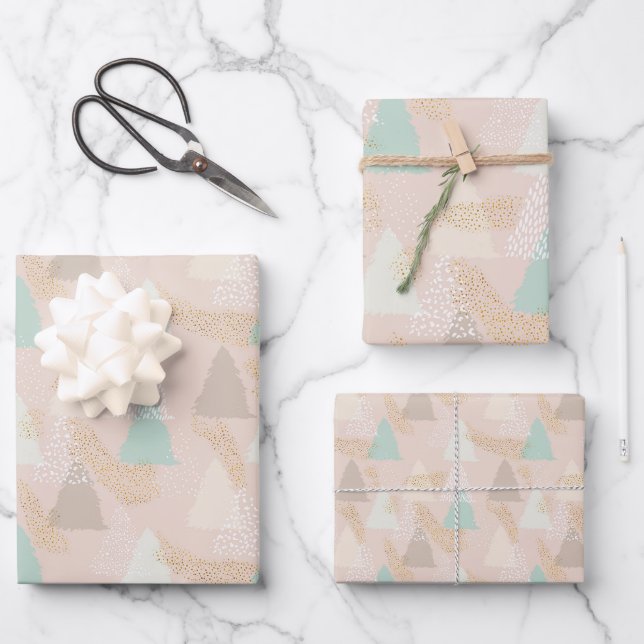 Feuille De Papier Cadeau Arbres de Noël Bohème Tendances Fêtes (Recto)