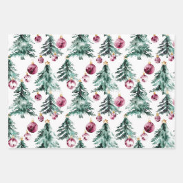 Feuille De Papier Cadeau Arbres de Noël Bourgogne verte