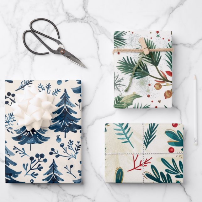 Feuille De Papier Cadeau Arbres de Noël motif (Recto)