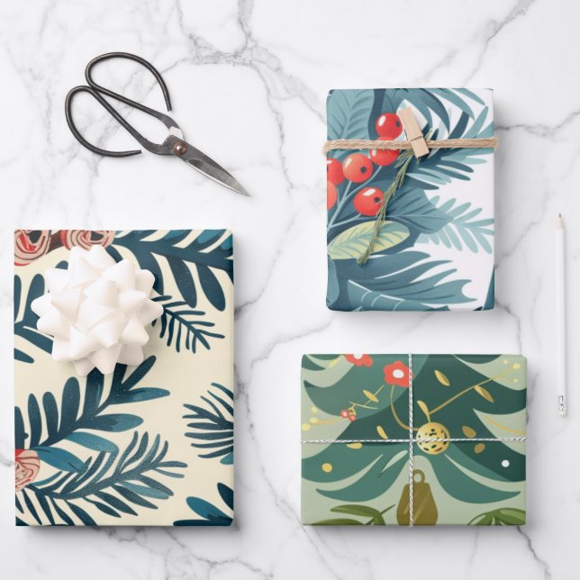Feuille De Papier Cadeau Arbres de Noël motif (Recto)