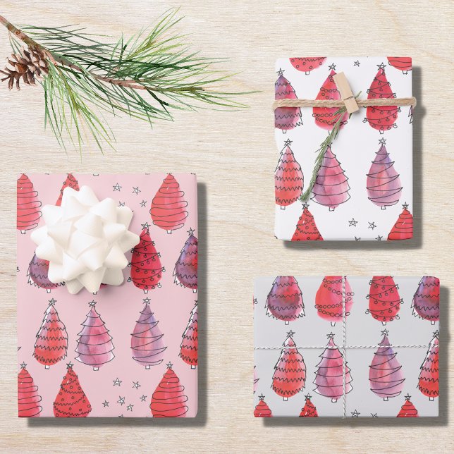 Feuille De Papier Cadeau Arbres de Noël rouges (Créateur téléchargé)