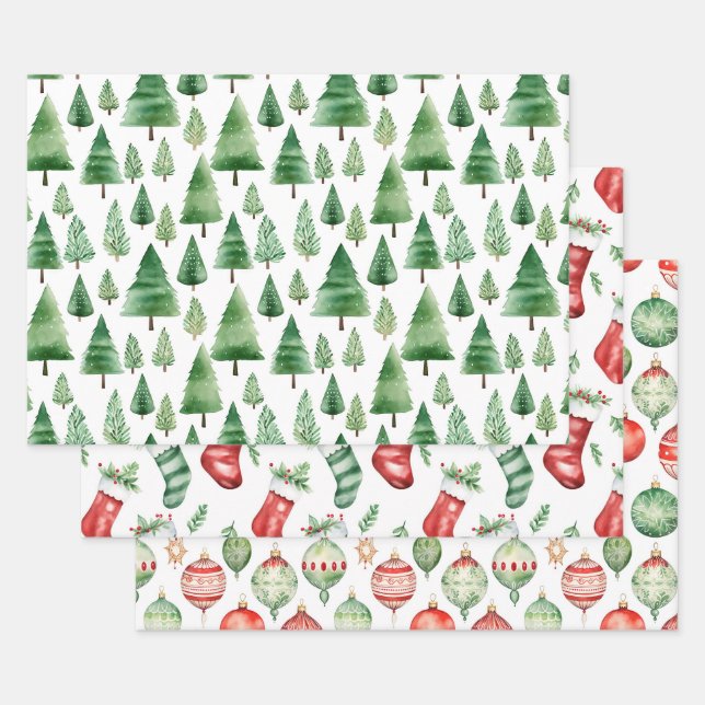 Feuille De Papier Cadeau Arbres de Noël verts (Lot)