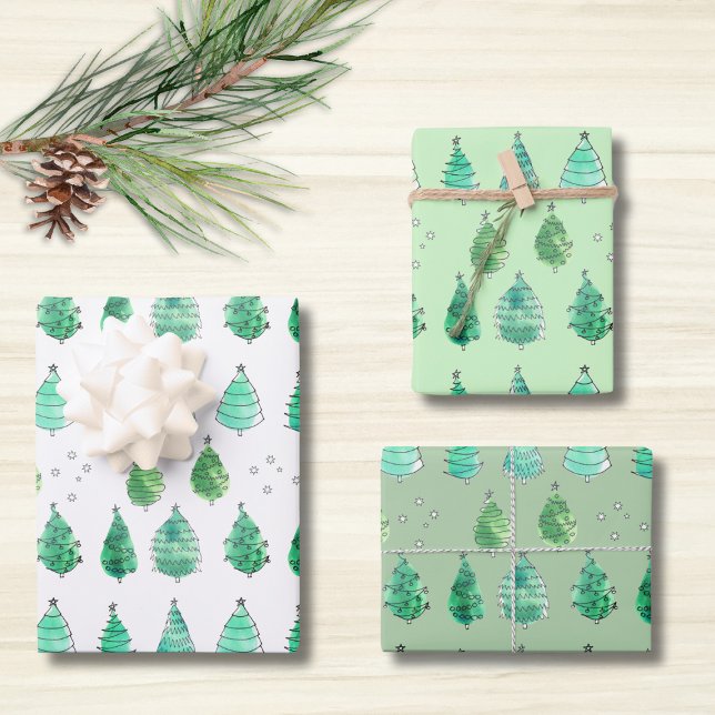 Feuille De Papier Cadeau Arbres de Noël verts (Créateur téléchargé)