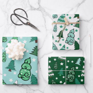 Feuille De Papier Cadeau Arbres de Noël verts