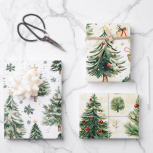 Feuille De Papier Cadeau Arbres de pin de Noël Whimsical