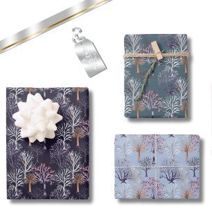 Feuille De Papier Cadeau Arbres d'hiver Motif d'aquarelle botanique moderne