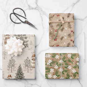 Feuille De Papier Cadeau Arbres d'hiver rustiques, Botaniques, Fleurs, Snow