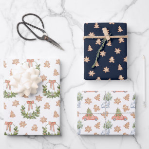 Feuille De Papier Cadeau Arbres et guimauves de Noël festifs