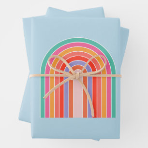 Feuille De Papier Cadeau Arc-en-ciel bleu rétro