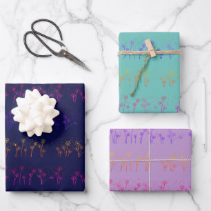 Feuille De Papier Cadeau Arc-en-ciel Dandelion Graine en ligne rayée