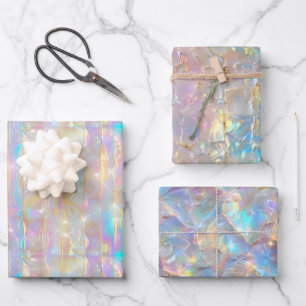 Feuille De Papier Cadeau Arc-en-ciel holographique métallisé girly