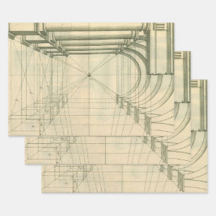 Feuille De Papier Cadeau Architecture vintage, Perspective Colonnes Arches
