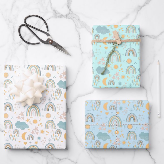 Feuille De Papier Cadeau arcs-en-ciel nouveau baby shower pour bébé (Recto)