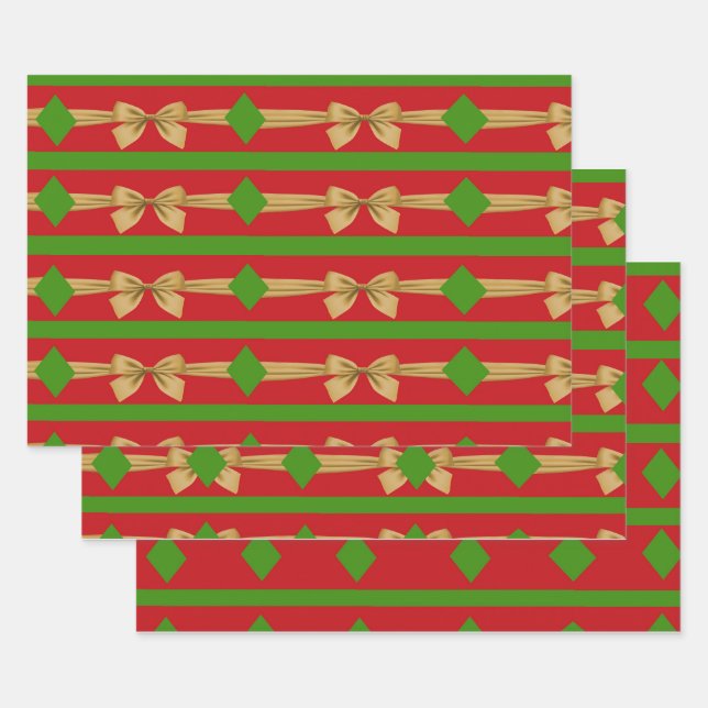 Feuille De Papier Cadeau Arcs rouge vert or Noël (Lot)
