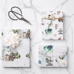 Feuille De Papier Cadeau Arctic Adventure Northern Lights Forest