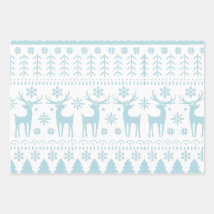 Feuille De Papier Cadeau Arctic Blue Folk Art thème hiver