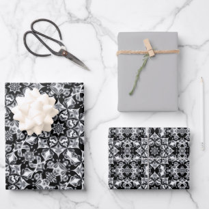 Feuille De Papier Cadeau Argent (gris), Motif noir et blanc