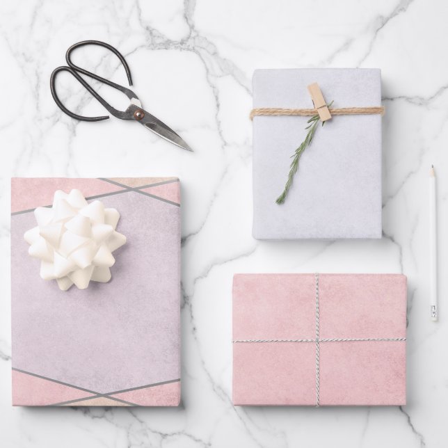Feuille De Papier Cadeau Argent rose Rose géométrique tendance (Recto)