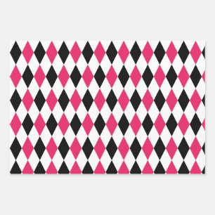 Feuille De Papier Cadeau Arlequin blanc noir Carreau imprimé géométrique