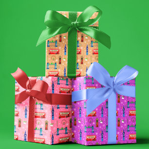 Feuille De Papier Cadeau Arrière - plan Motif de Noël de Londres