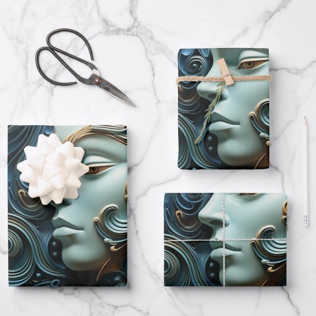 Feuille De Papier Cadeau Art 3D de la femme Lune (Recto)