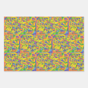 Feuille De Papier Cadeau Art Abstrait avec fil jaune vif