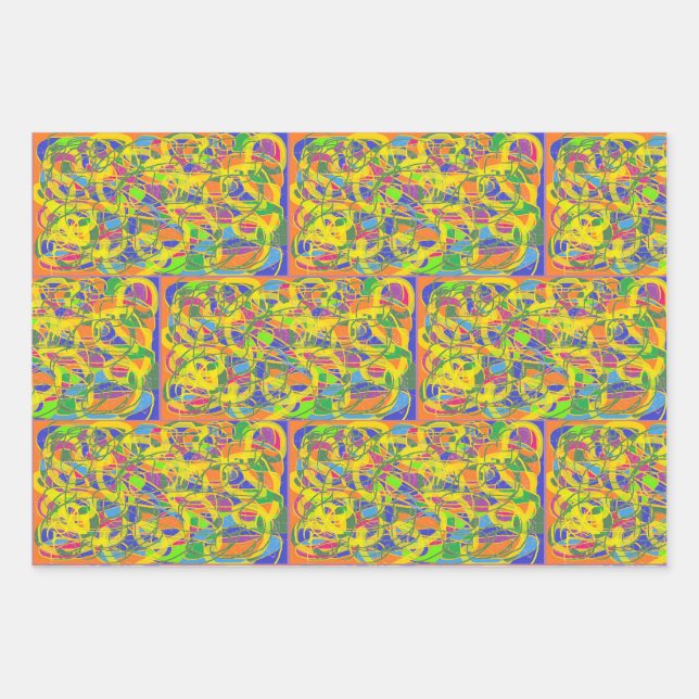 Feuille De Papier Cadeau Art Abstrait avec fil jaune vif (Devant)
