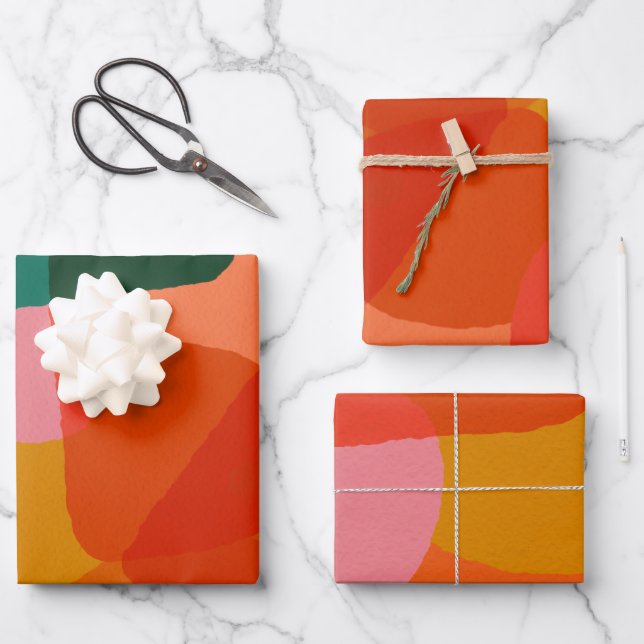 Feuille De Papier Cadeau Art Abstrait contemporain vert et orange (Recto)