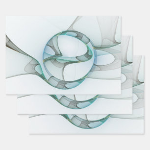 Feuille De Papier Cadeau Art Abstrait moderne Fractal Bleu Turquoise Gris