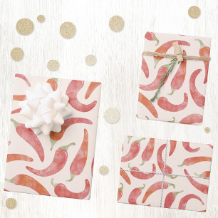 Feuille De Papier Cadeau Art alimentaire à l'aquarelle Crème Rouge Piment