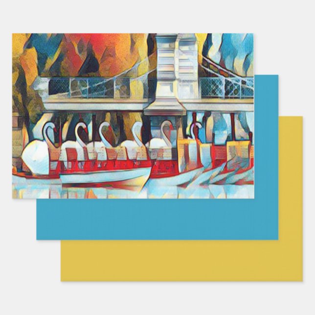 Feuille De Papier Cadeau Art déco Bateaux à cygne Boston (Lot)