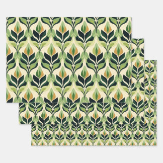 Feuille De Papier Cadeau Art Deco Green Leaf Wrapping Paper Flat Sheet Set