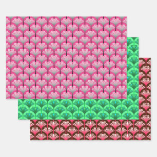 Feuille De Papier Cadeau Art Déco Lily, Rose, Jade Green, Brown et corail